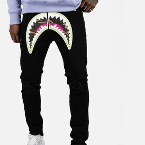 Eternity Camo Shark Mouth Neon Color Pop Denim Black Jeans Men’s Size 34